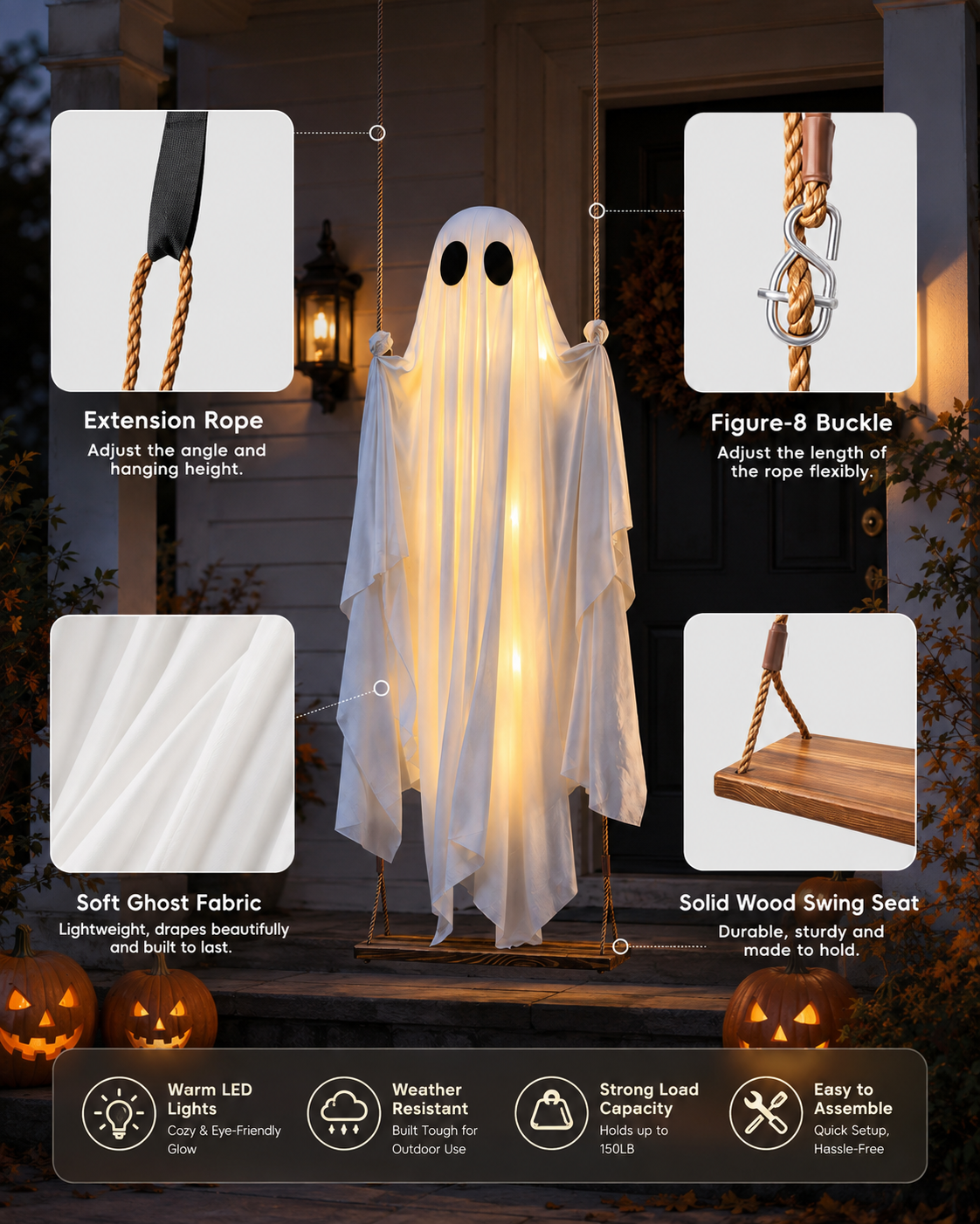 Pre-Assembled Hanging Swing Ghost