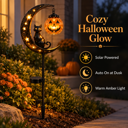 🔥 Magical Solar Halloween Cat & Pumpkin Moon Light –🎃 Turn Your Yard Into a Glowing Halloween Display