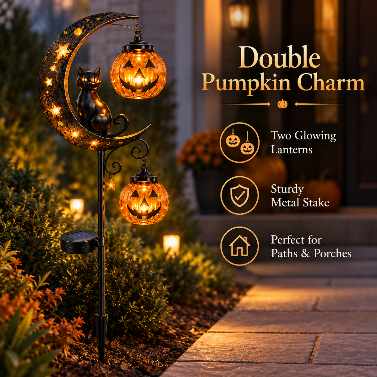 🔥 Magical Solar Halloween Cat & Pumpkin Moon Light –Turn Your Yard Into a Glowing Halloween Display