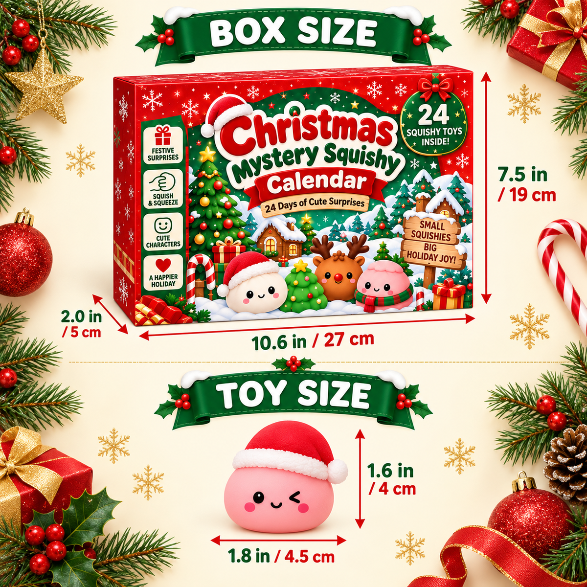 🎄 24-Day Christmas Mystery Squishy Advent Calendar – 24 Cute Surprises, Endless Holiday Fun! 🎁