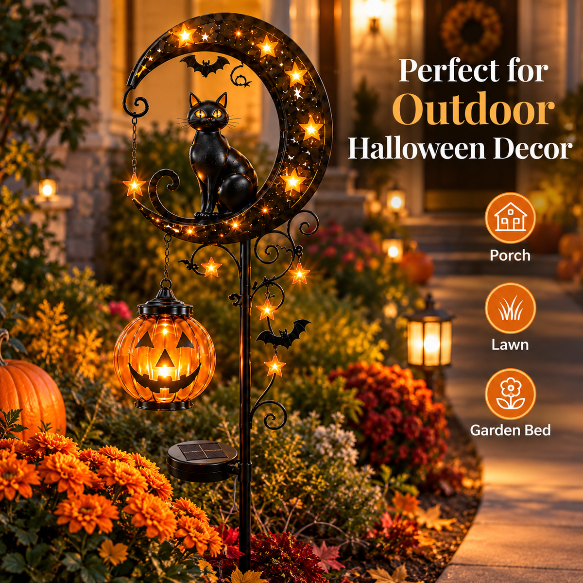 🔥 Magical Solar Halloween Cat & Pumpkin Moon Light –🎃 Turn Your Yard Into a Glowing Halloween Display