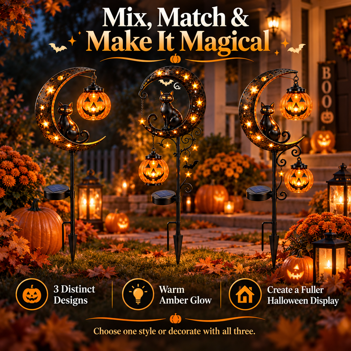 🔥 Magical Solar Halloween Cat & Pumpkin Moon Light –🎃 Turn Your Yard Into a Glowing Halloween Display