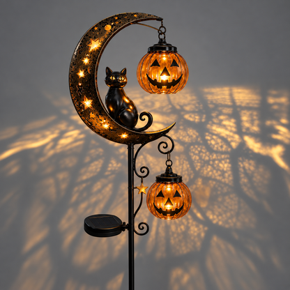 🔥 Magical Solar Halloween Cat & Pumpkin Moon Light –🎃 Turn Your Yard Into a Glowing Halloween Display