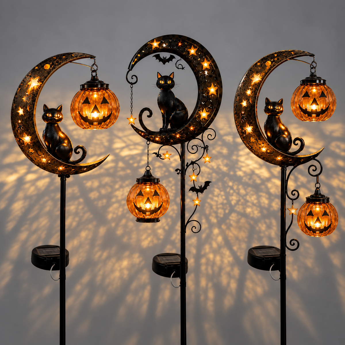 🔥 Magical Solar Halloween Cat & Pumpkin Moon Light –🎃 Turn Your Yard Into a Glowing Halloween Display